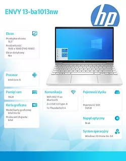 HP Inc. Notebook ENVY 13-ba1013nw W10H/13 i5-1135G7/512/16 38V40EA hp envy 13