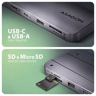 AXAGON HUB HMC-6GM2 USB  6 in1 10Gbps hub, USB-A, USB-C,  HDMI, M.2, SD/ mSD, PD 100W, USB-C
