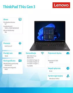 Ultrabook ThinkPad T14s G3 21BR00F0PB W11Pro i7-1260P/16GB/512GB/INT/14.0 WUXGA/Villi Black/3YRS Premier Support