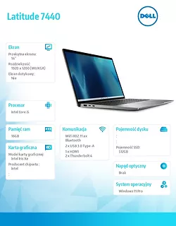 Dell Notebook Latitude 7440 Win11Pro i5-1335U/16GB/512GB SSD/14.0 FHD/Intel Iris Xe/ThBlt&FgrPr&SmtCd/FHD/IRCam/Mic/WLAN+BT/Backlit Kb/3Cell/3YPS Aluminium