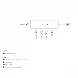 DICOTA Hub USB-C 5 w 1 Video Hub 4K PD 100W