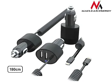 Ładowarka samochodowa  2xUSB, lightning spiralny 1.8m MCE76 5.2A