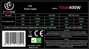 Zasilacz komputerowy ATX ver 2.31 TITAN 400W