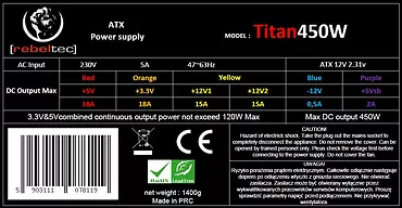 Zasilacz komputerowy ATX ver 2.31 TITAN 450W