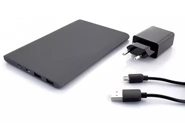 PowerNeed - Ultracienki Power Bank 10000mAh, USB 5V, 1 A i 5V, 2.1A, grafitowy