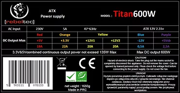 Zasilacz komputerowy ATX ver 2.31 TITAN 600W