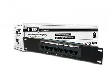 Digitus Patch panel  10'' UTP, 8 portowy RJ-45 kat. 5e 1U, LSA (kompletny)