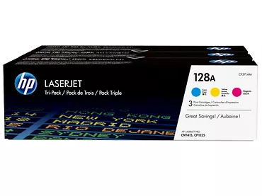 HP 128A zestaw 3 oryginalnych wkładów z tonerem LaserJet: błękitny/purpurowy/żółty