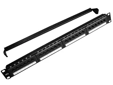 Patch Panel 24 Porty 1U 19'' Kat.6 z funkcją organizacji kabli   czarny