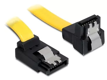 Kabel SATA III 6Gb/s 50cm kątowy góra/dół (metalowe zatrzaski) żółty