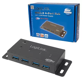 LogiLink HUB 4xUSB3.0, aktywny, metalowa obudowa