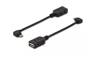 ASSMANN Kabel adapter USB 2.0 HighSpeed OTG Typ microUSB B kątowy/USB A M/Ż czarny 0,15m