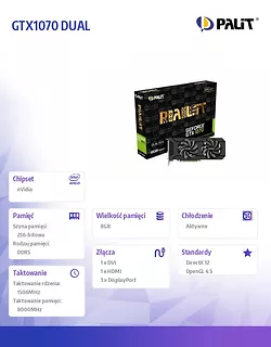 GeForce CUDA GTX1070 DUAL 8GB DDR5 256BIT DVI/HDMI/3DP