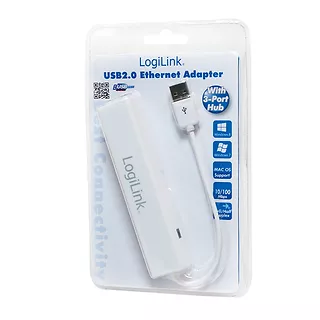 Adapter Fast Ethernet do USB2.0 z hubem USB2.0