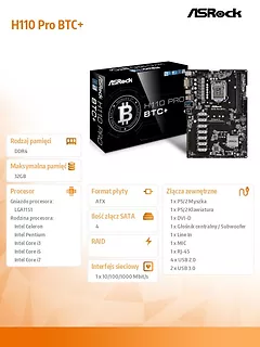 ASRock H110 Pro BTC+ s1151 H110 2DDR4 USB3.0 ATX