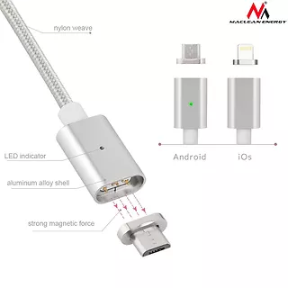 Maclean Kabel micro USB magnetyczny silver MCE160 - Quick & Fast Charge