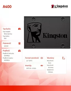 Dysk SSD Kingston A400 480 GB SATA III 2,5