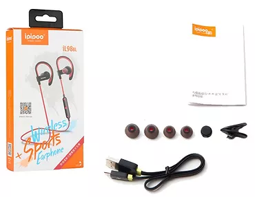 Optoma iL98BL Red by AWEI douszne sportowe słuchawki bezprzewodowe Bluetooth 4.2 | zaczepy zauszne | potoodporne | mikrofon