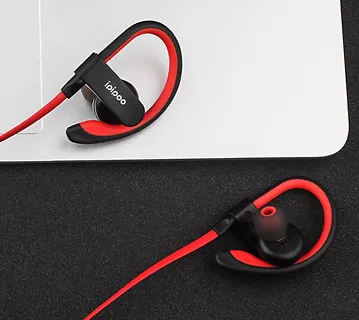 Optoma iL98BL Red by AWEI douszne sportowe słuchawki bezprzewodowe Bluetooth 4.2 | zaczepy zauszne | potoodporne | mikrofon