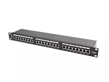 LANBERG Patch Panel 24 Port 1U Kat.6 czarny ekranowany