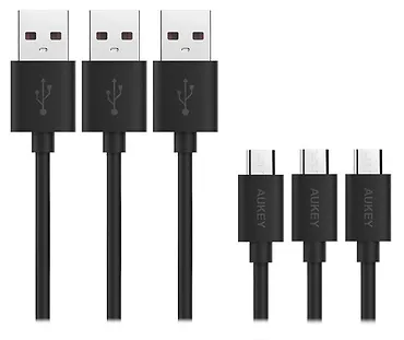 Aukey CB-D10 Black zestaw 3 szt. szybkich kabli Quick Charge micro USB-USB | 3x1.2m | 5A | 480 Mbps