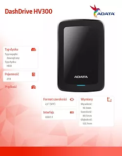 Adata DashDrive HV300 2TB 2.5 USB3.1 Czarny