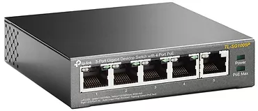 Przełącznik typu desktop, 5 portów gigabitowych, 4 porty PoE TP-Link TL-SG1005P