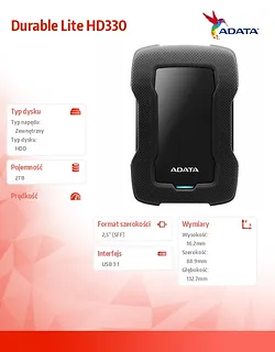 Adata Durable Lite HD330 2TB 2.5'' USB3.1 Czarny