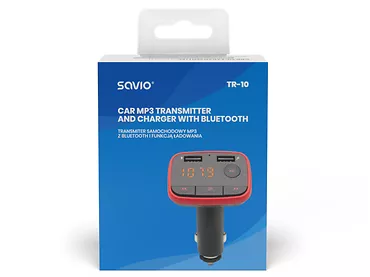Transmiter FM Bluetooth 5.0 i ładowarką 24V SAVIO TR-10 2x USB SLOT SD 32 Gb LED