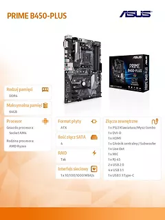 Asus Płyta Główna PRIME B450-PLUS AM4 4DDR4 DVI/HDMI/M.2 ATX