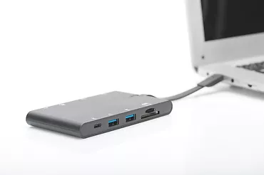 Stacja dokująca podróżna USB Typ C, 9 portów, funkcja Dual Monitor, 4K 30Hz, aluminiowa, czarna