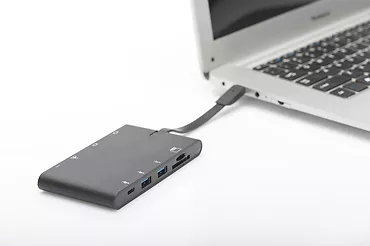 Stacja dokująca podróżna USB Typ C, 9 portów, funkcja Dual Monitor, 4K 30Hz, aluminiowa, czarna