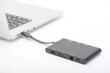 Stacja dokująca podróżna USB Typ C, 9 portów, funkcja Dual Monitor, 4K 30Hz, aluminiowa, czarna