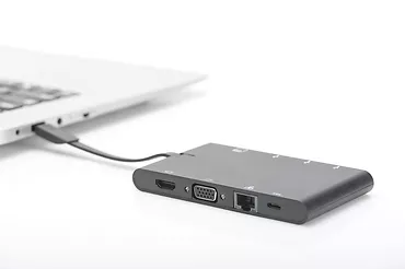 Stacja dokująca podróżna USB Typ C, 9 portów, funkcja Dual Monitor, 4K 30Hz, aluminiowa, czarna