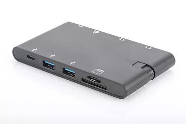 Stacja dokująca podróżna USB Typ C, 9 portów, funkcja Dual Monitor, 4K 30Hz, aluminiowa, czarna