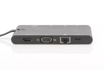 Stacja dokująca podróżna USB Typ C, 9 portów, funkcja Dual Monitor, 4K 30Hz, aluminiowa, czarna