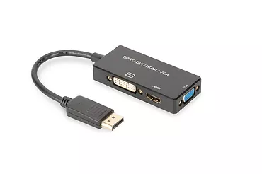 Kabel adapter Displayport 4K 30Hz/1080p 60Hz Typ DP/HDMI(UHD)+DVI-I+VGA (FHD) M/Z czarny 0,20m
