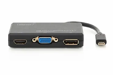 Multi Adapter 1x HDMI 4K 60Hz UHD, 1x DisplayPort, 1x DVI 1x VGA, na USB Typ C, czarny, aluminiowy