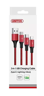 Kabel ładujący 3-in-1 USB - USB-C/microUSB/Lightning Unitek C4049RD