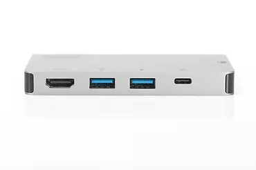 Digitus Stacja dokująca podróżna USB Typ C, 6 portów 4K, HDMI, VGA, USB3.0, RJ45, microSD, SD/MMC, srebrna