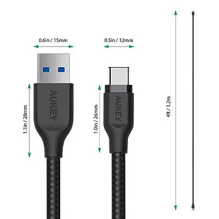Szybki kabel CB-AC1 czarny nylonowy USB C-USB 3.1 1.2m
