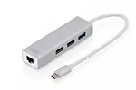 Digitus HUB/Koncentrator 3-portowy USB Typ C, 3x USB A HighSpeed z Gigabit LAN adapter, aluminium