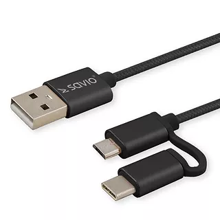Elmak Kabel USB 2w1 USB typ C/micro, 2.1A, 1m SAVIO CL-128