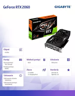 Gigabyte Karta graficzna GeForce RTX 2060 OC 6GB 192bit GDDR6 3DP/HDMI