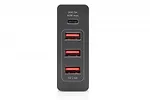 Digitus Uniwersalna 4-portowa ładowarka sieciowa 240V USB Typ C (5-20V/3A/60W) 3xUSB A (5V/2.4A) PD czarna