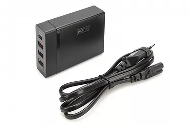 Digitus Uniwersalna 4-portowa ładowarka sieciowa 240V USB Typ C (5-20V/3A/60W) 3xUSB A (5V/2.4A) PD czarna
