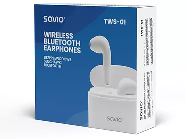 Słuchawki Bezprzewodowe Bluetooth 5.0 Savio TWS-01 dioda LED Białe