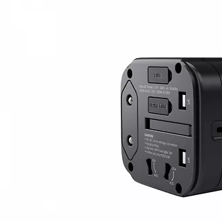 Uniwersalny podróżny adapter sieciowy PA-TA01, 2xUSB+1xUSB C, 7.8A, czarny, pasuje w 150 krajach
