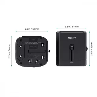 Uniwersalny podróżny adapter sieciowy PA-TA01, 2xUSB+1xUSB C, 7.8A, czarny, pasuje w 150 krajach