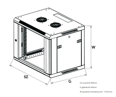 Qnap Szafka wisząca rack 4U 600x450 czarna szklane drzwi
